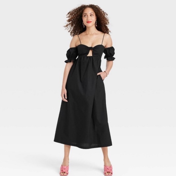 a new day Dresses & Skirts - Solid black sleeveless front tie long length sundress size medium NWT